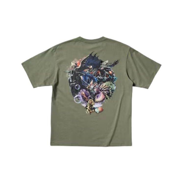 Uniqlo X Kosuke Kawamura X Capcom Коллаборация SS24 Monster Hunter Футболка с коротким рукавом с принтом на спине Унисекс Футболка Оливковый 472182-56