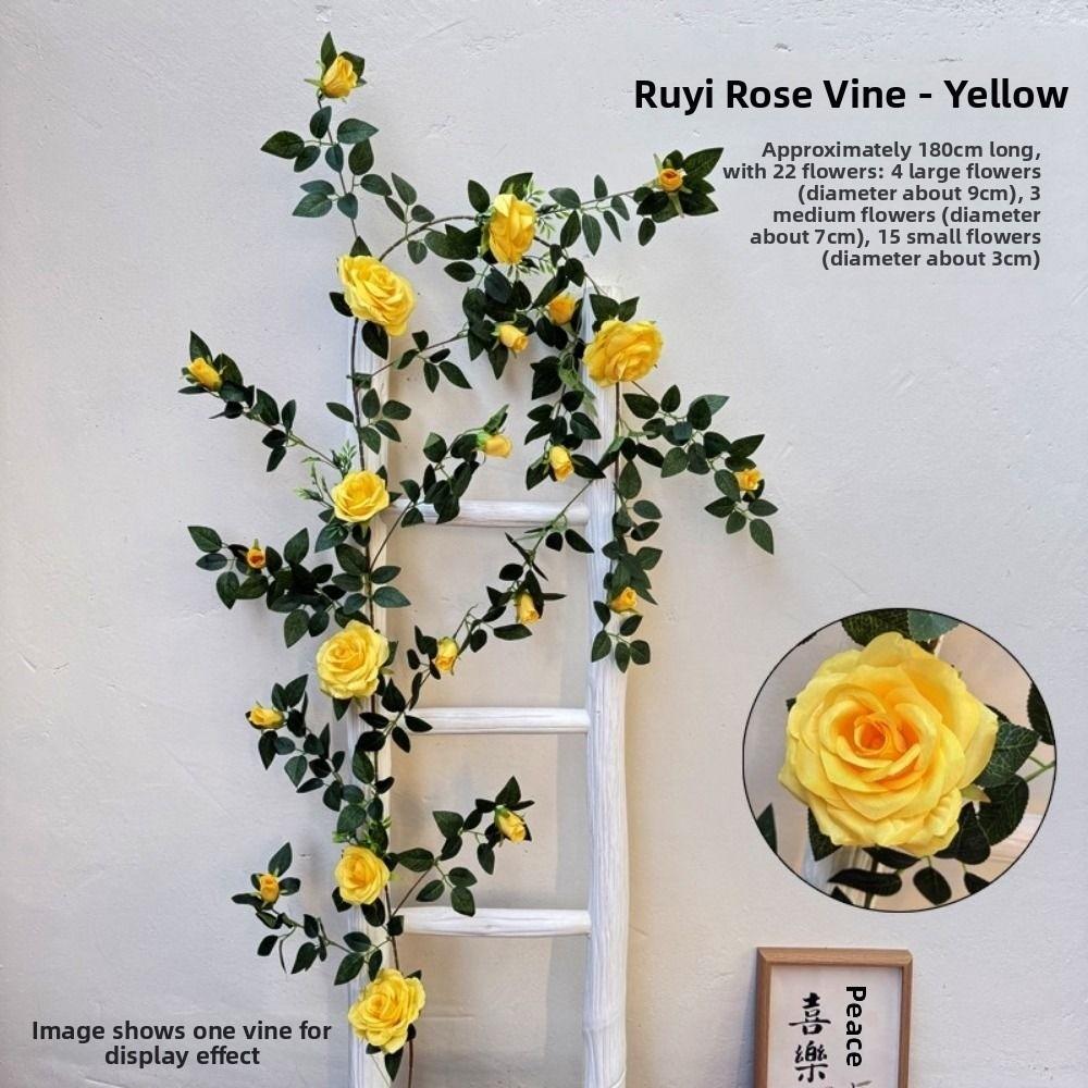 Plastic Silk Artificial Rose Vine 1.8m 22 Heads Wall Decor Rattan Home Decoration