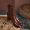 Fashion Autumn and Winter 2024 New Versatile Nude Boots Women's Thick Heel Side Zipper High Heel Simple Casual Square Short Boots Women
