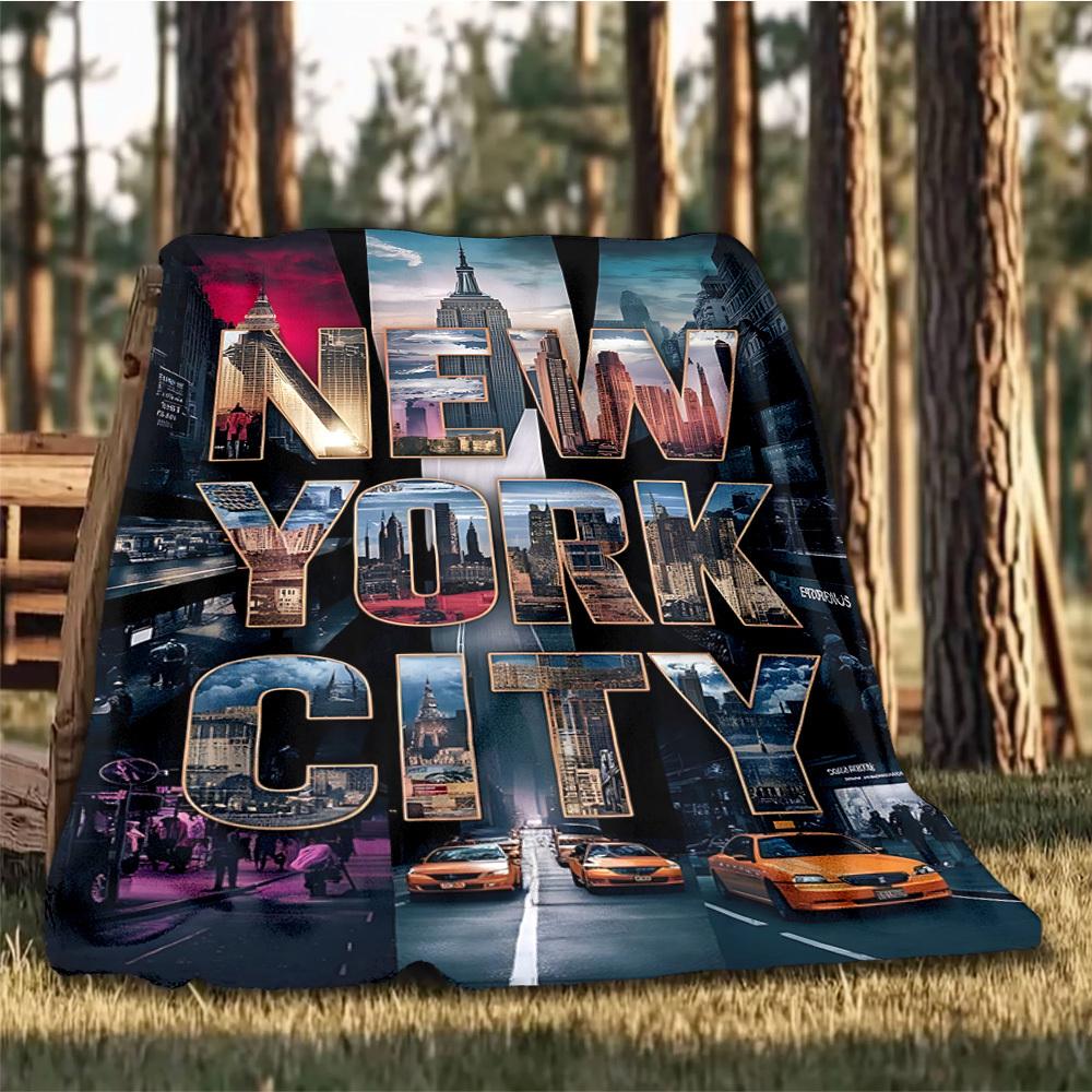 1pc New York City skyline Outdoor Flannel Blanket Soft All Season Polyester Throw , Perfect for Picnics & Travel , Picnic Accessory