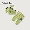 2025 Autumn Baby Boy Green Dinosaur Two-Piece Set: Long Sleeve & Pants for Casual Outings