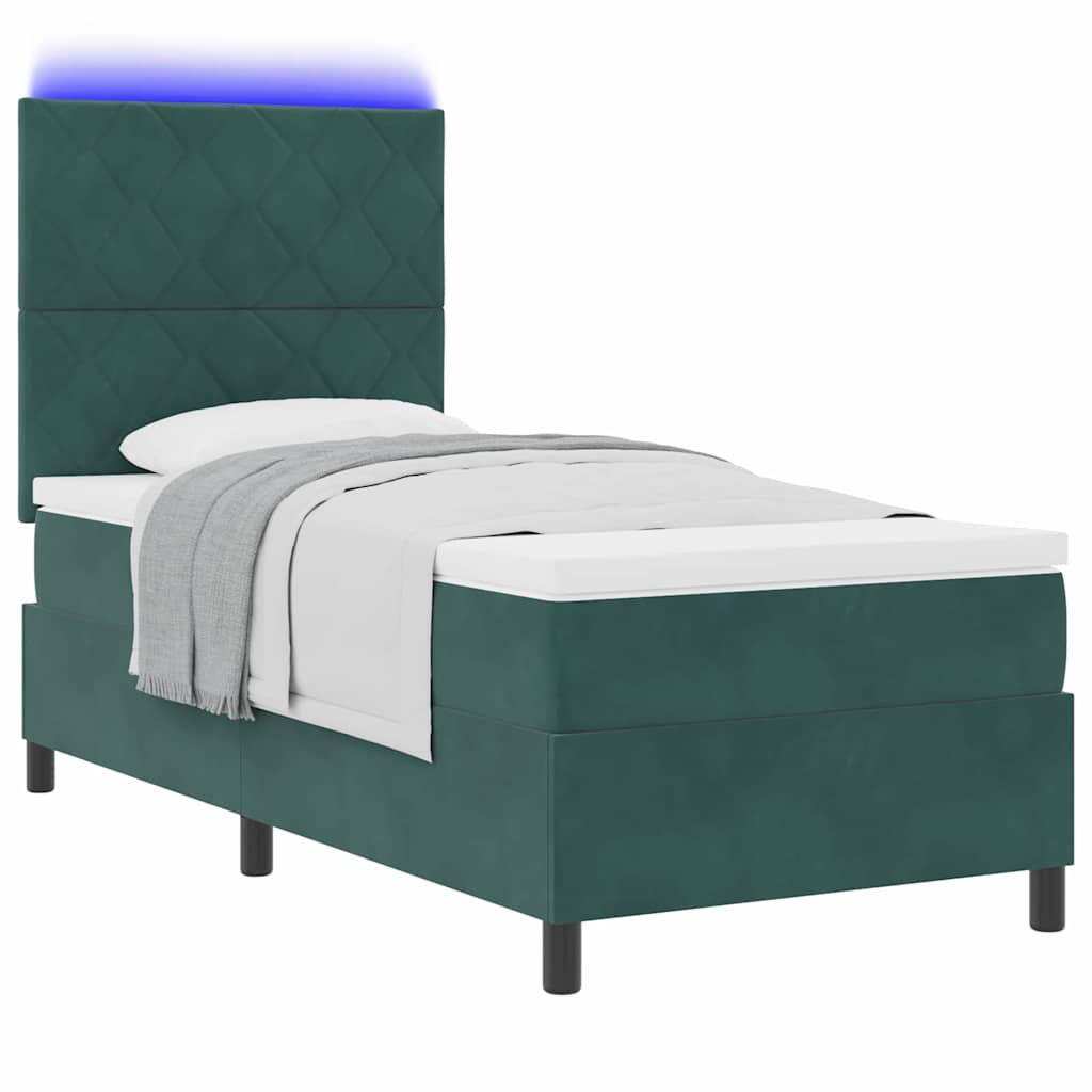 LED Box Spring Bed with Headboard Dark Green 100 x 200 cm Velvet