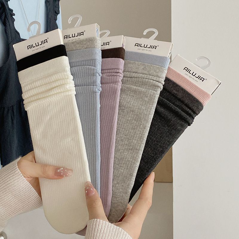 Medium Tube Stacking Socks High Elastic Lycra Rubber Band Solid Color Strips Simple Boneless Socks Stockings
