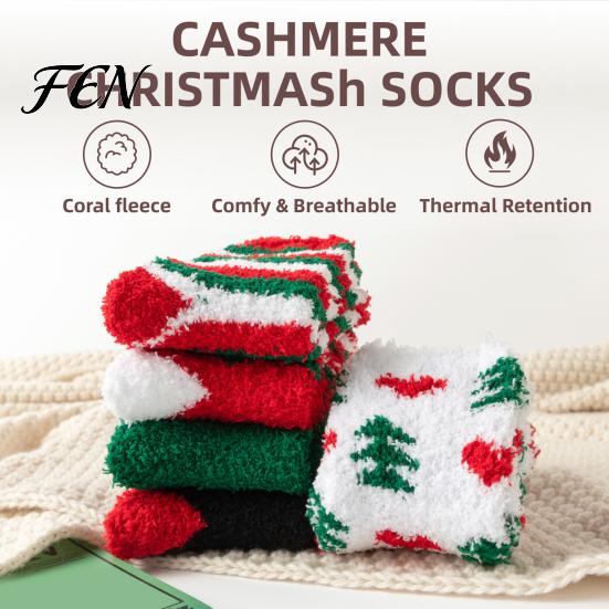 Coral Velvet Floor Socks 1 Pair Fleece Christmas Fuzzy Socks, Warm Fluffy Plush Holiday Party Slipper Unisex Thick Sleeping for Fall Winter