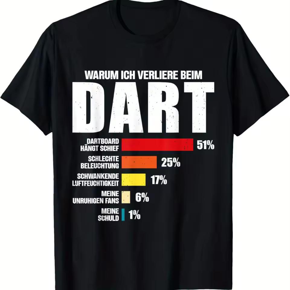 Funny Darts Loss Percentage Chart Print T Shirt Men Darts Player Slogan Graphic Tees Sport Bar Casual Loose Short Sleeve Tops