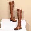 Мода Новые Ретро На шнуровке Женские Плоские Ботфорты для верховой езды Западные Ботфорты выше колена Модная женская обувь Круглый носок Длинные сапоги Зима 2025