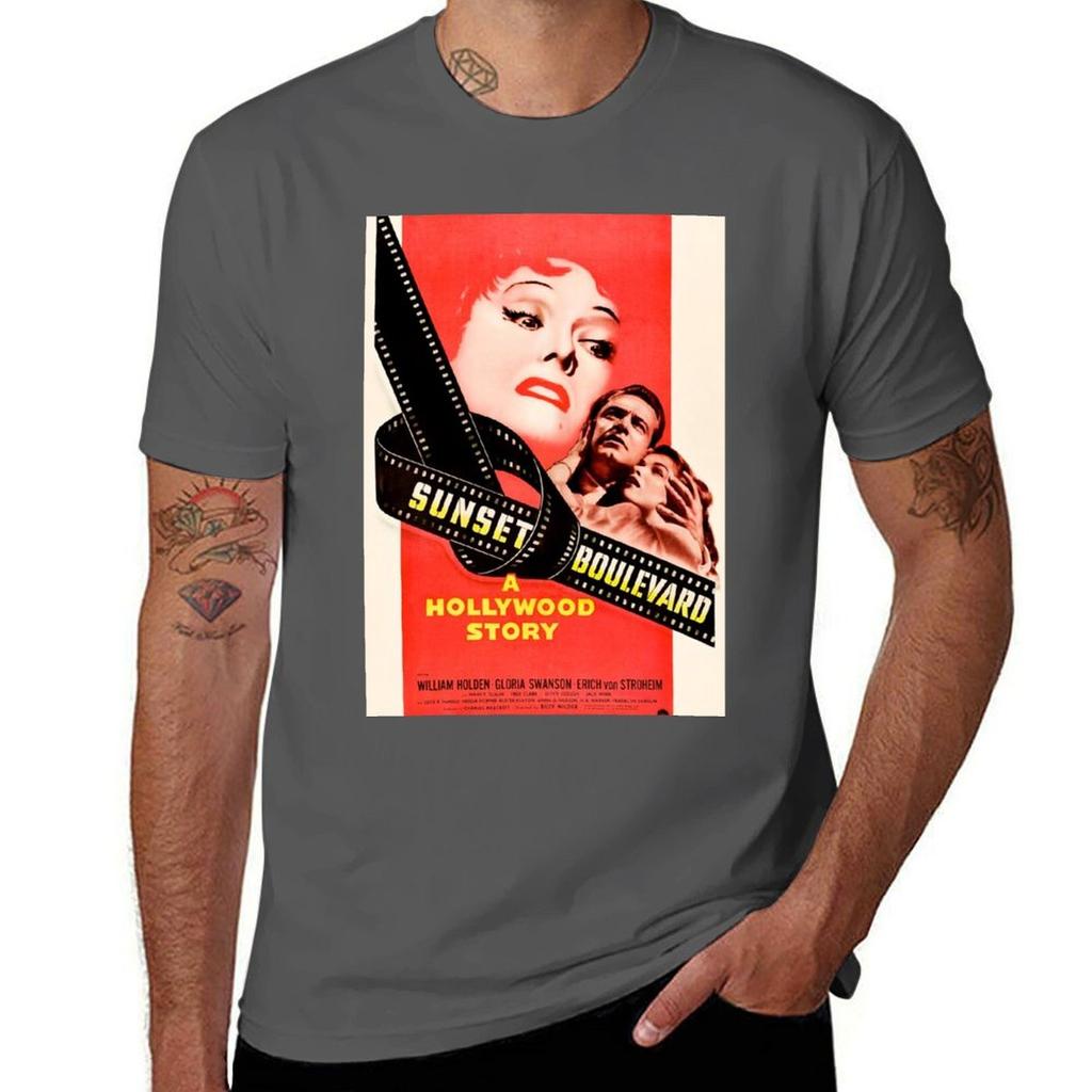Sunset Boulevard vintage movie poster TShirt Breathable Gym Short Sleeve TShirt