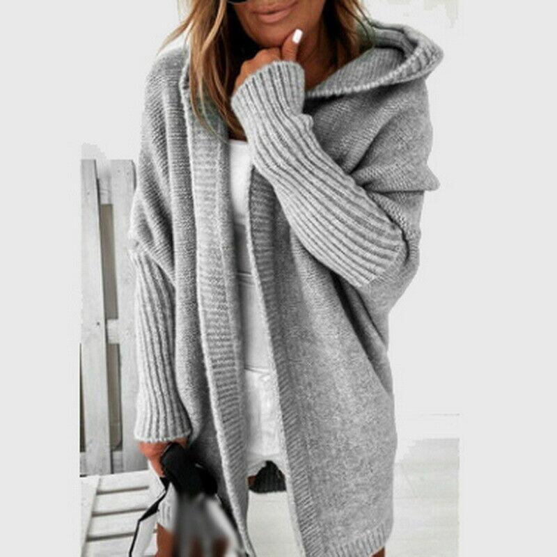 Толстый кардиган средней длины, женский свободный свитер с рукавами «летучая мышь», куртка с капюшоном