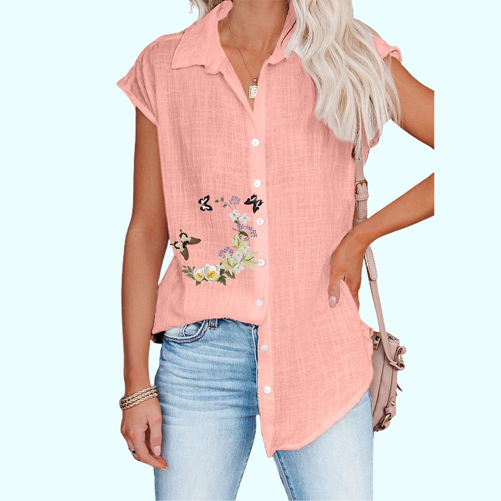 Женская модная футболка без рукавов, тонкая повседневная блузка с цветочным принтом, женская рубашка на пуговицах