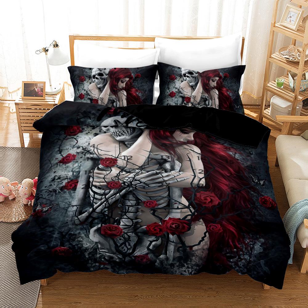 Rose Skull Halloween Bedclothes, King Size Bed Cover Set, 3D Print, Playing Card, Western Europe, High Quality Bedding Set
