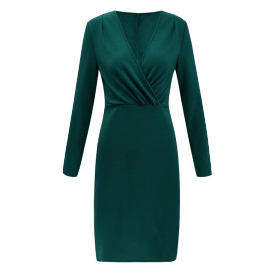 Вечернее женское сплошное платье с V-образным вырезом и длинным рукавом длиной до колена Bodycon Dress