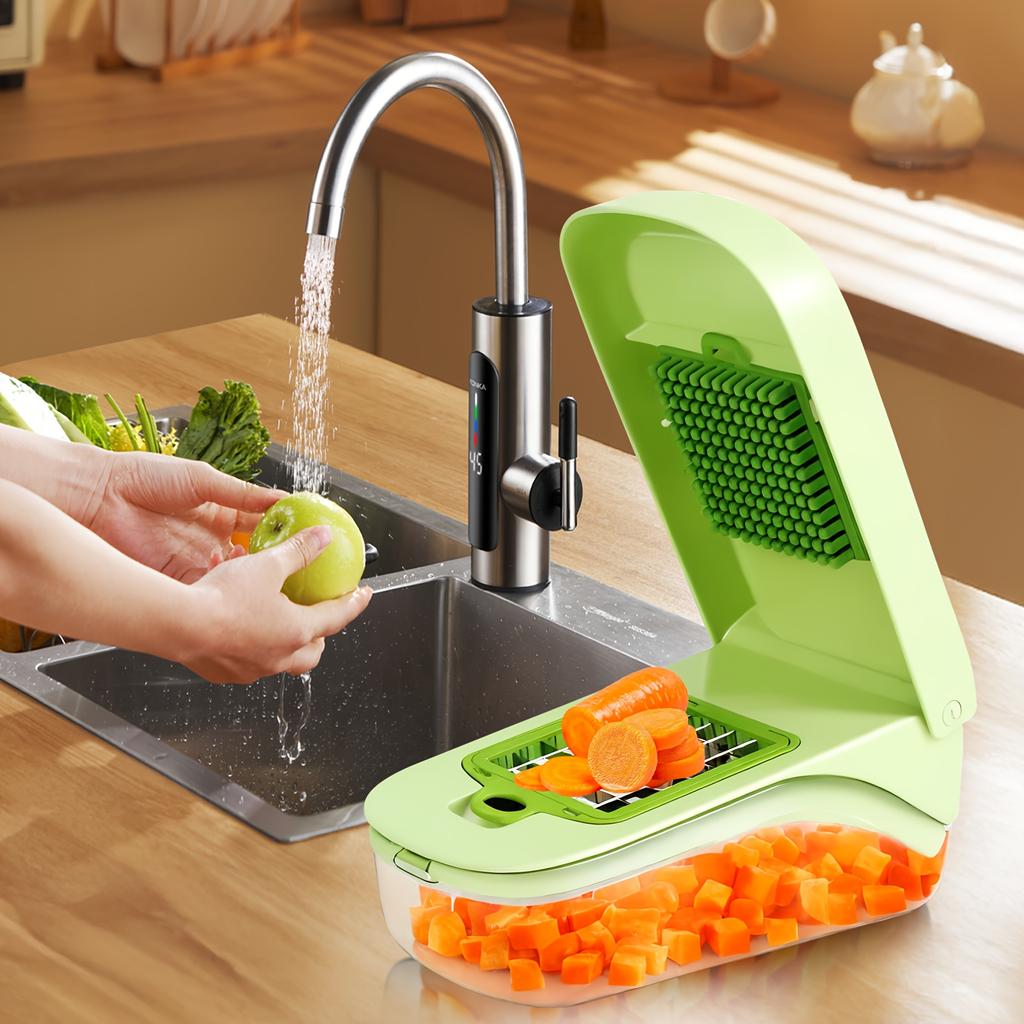 16-in-1 Multifunctional Vegetable Chopper with 8 Blades & Storage Container, Onion Carrot Slicer Dicer