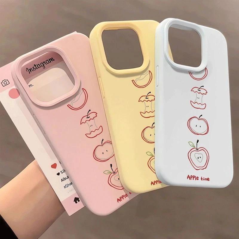 Ряд яблочных огрызков подходит для чехла для мобильного телефона iPhone16/17Pro 15 клейкий рис 13 жидкий 12 простой 14 мягкий чехол женский