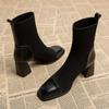 Мода 2024 года, новые ботильоны на высоком каблуке для женщин, корейский стиль, модные женские ботинки с квадратным носком, удобные черные короткие ботинки на толстом каблуке