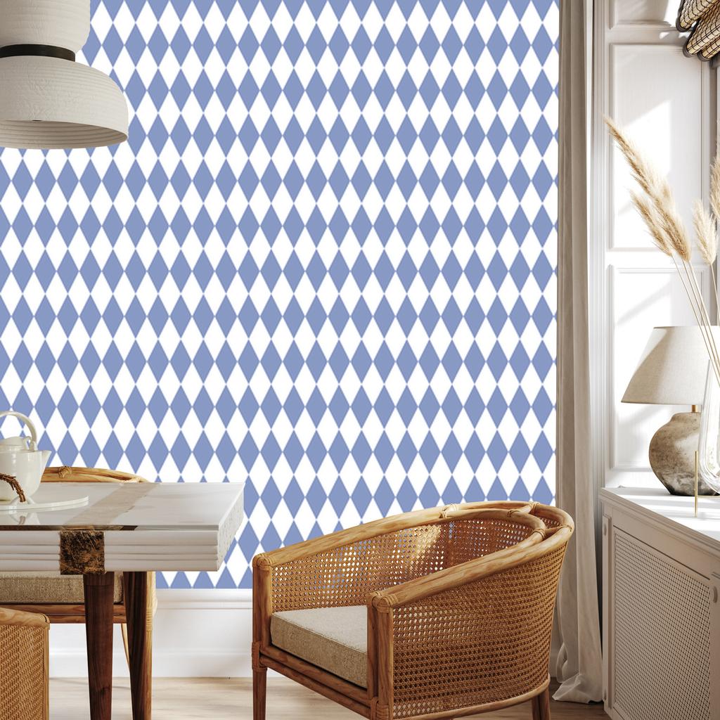 Harlequin Diamonds wallpaper white and blue, blue background 50x1000
