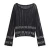 Kaslead New Arrival Women's Fashion Style Cut Out Beaded Mesh Plain Weaving Knitting Tops 4813808