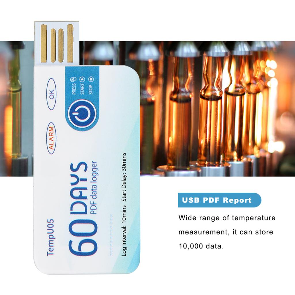 Temperature Data Logger USB PDF Report TempU05 Single Use Temperature Data Logger Disposable USB Temperature Recorder PDF Report