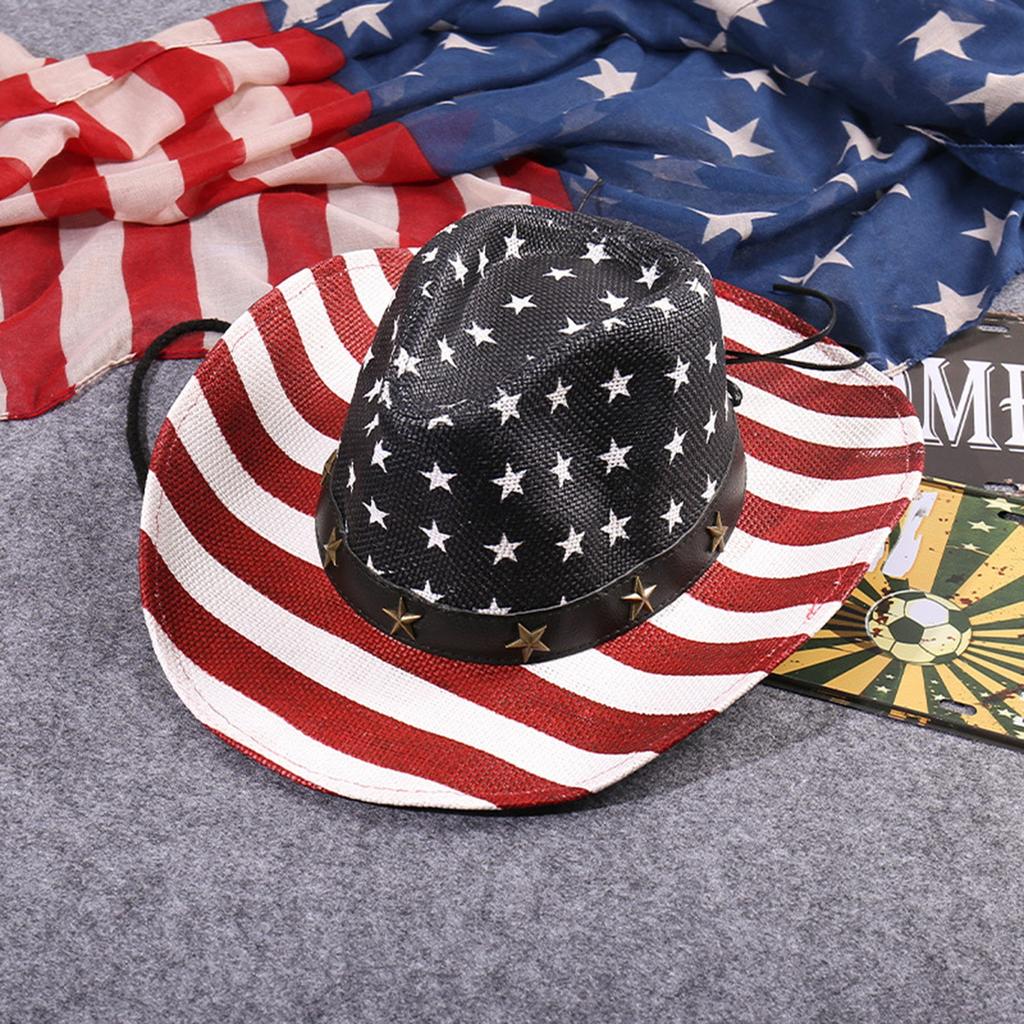 Men’s and Women's Vintage USA American Flag Cowboy Hat Western Style Foldable Outdoor Travel Vacation Decor Accessory