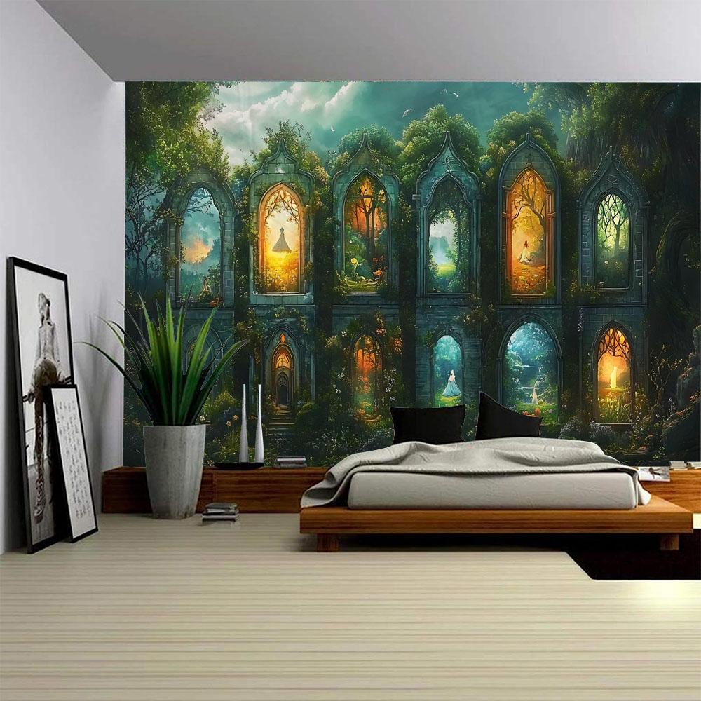 Fairy Tale Forest Tapestry Dreamy Landscape Home Decoration Wall Hanging Music Studio Living Room Decoration Background Poster