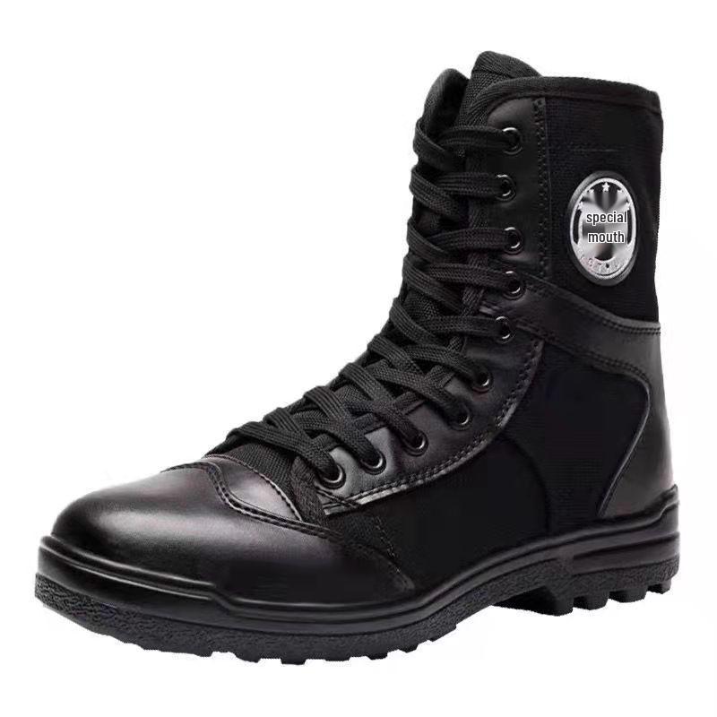 Men's High-Top Black Tactical Safety Boots - Non-Slip, Breathable, Durable for All Seasons Hiking