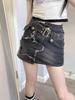 Y2K Hot Girl Black Denim Skort: Anti-Exposure Subculture Style with Irregular Hem