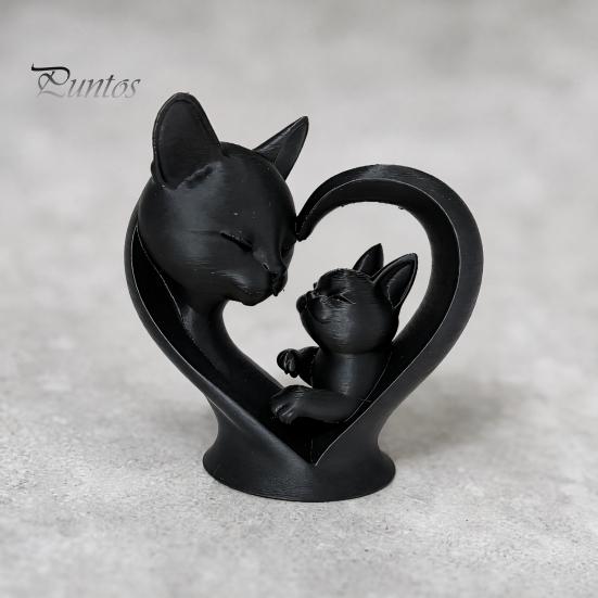 Милая кошка, домашний декор, фигурка матери и ребенка, 3D-печатная скульптура сердца для декора стола, статуэтка с гладкой поверхностью, современное искусство, гостиная, кабинет,