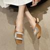 Summer Crystal Low Heel Mules Shoes Women 2024 New Heeled Slippers Women Sandals Korean Sexy Elegant Shoes