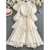 French Style Elegant Water Soluble Flower Hollow Embroidery Dress Pettiskirt Lace Waist Hugging Temperament Fairy Holiday Style Long Dress