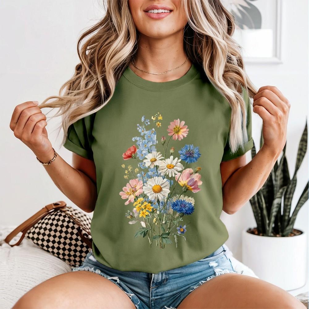 Unisexs Botanical Wildflower T Shirt Plant Lover Gardener Flower Tee Gift Top