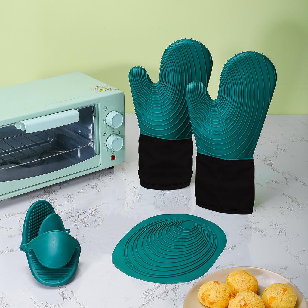 Silicone Cotton Cloth Thermal Insulation Gloves Microwave Oven Anti-scalding Kitchen High Temperature Resistant Thickened Baking Gloves