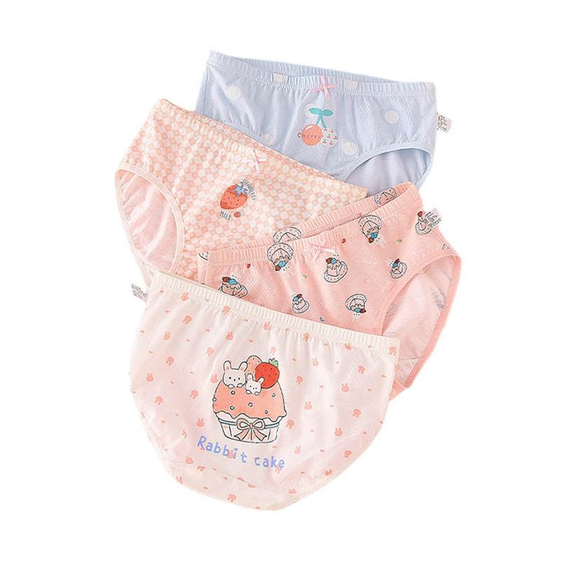 Хлопковые трусы для маленьких девочек, 4 шт., нижнее белье с принтом, трусики