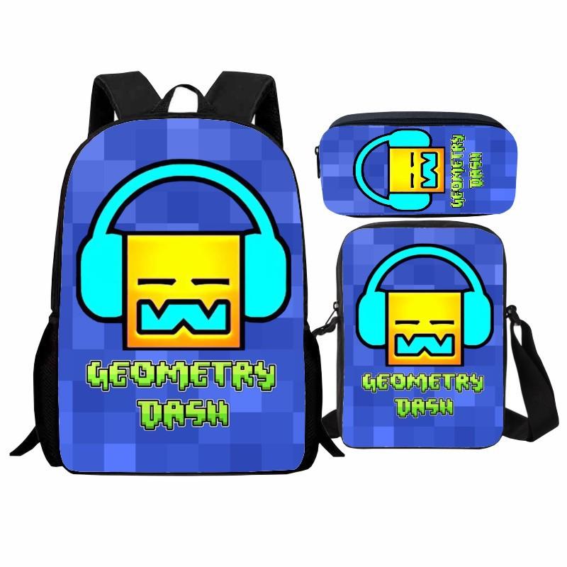 Школьный рюкзак Geometry Dash, набор из 3 предметов: рюкзак Geometry Dash, сумка через плечо, пенал