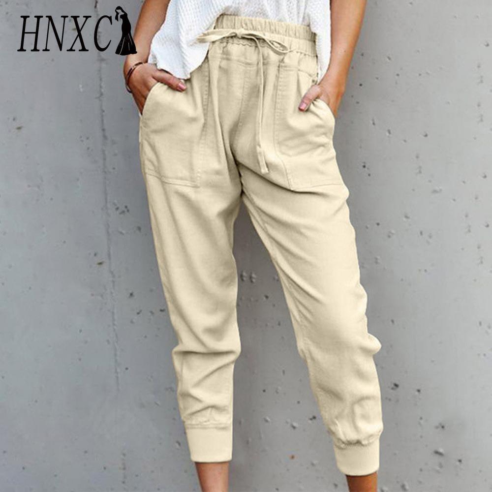 HNXC Летние женские свободные брюки большого размера однотонные простые на шнуровке прилегающие повседневные брюки-капри