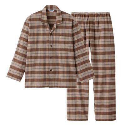 Пижама Gunze Cotton Сделано из окрашенной фланелевой ткани Мужская 100% (Переднее открытие), Коричневый, Япония, (SF4314)