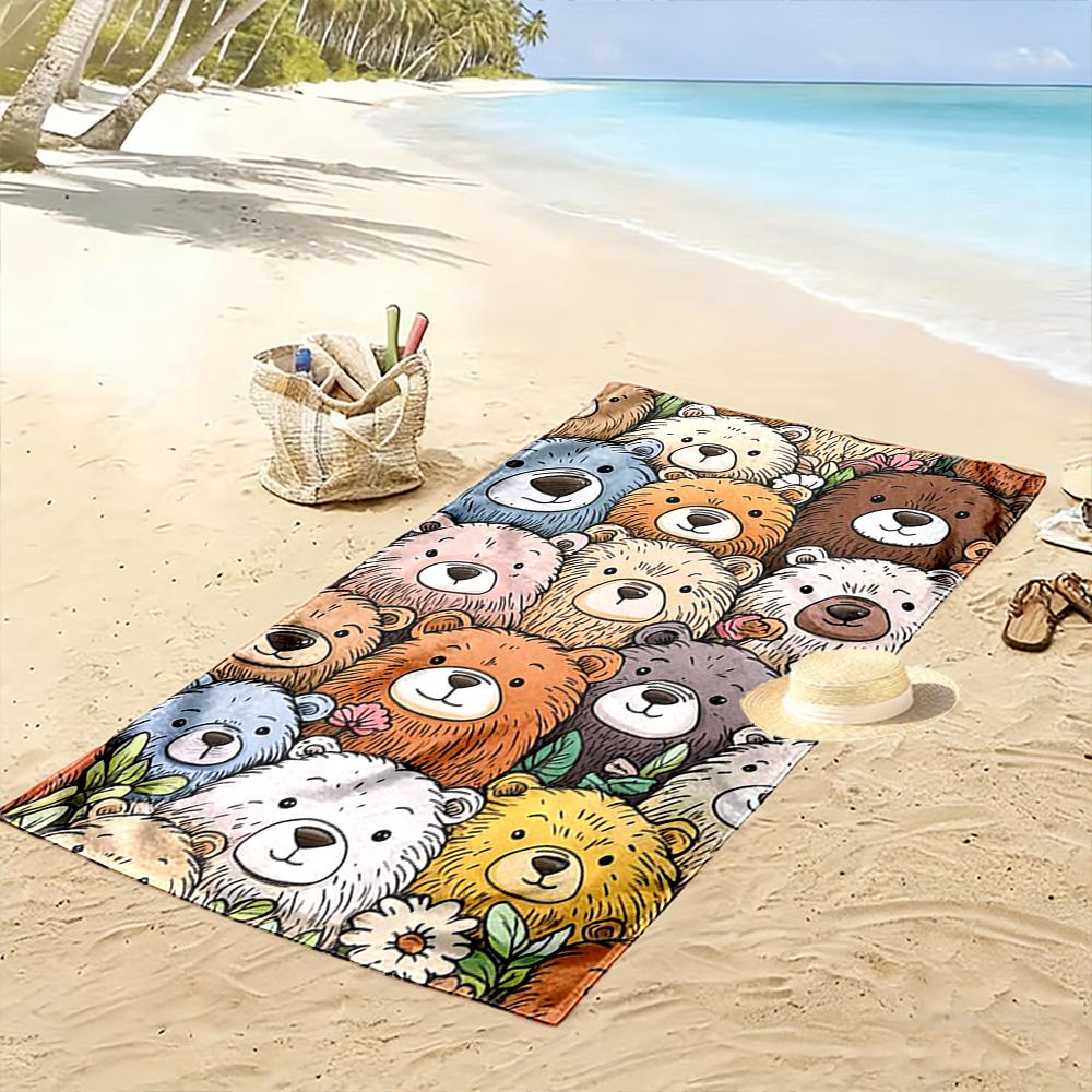 Colorful Cartoon Bear Pattern Design Beach towel quick-drying for travel outdoor sports jogging beach and swimming