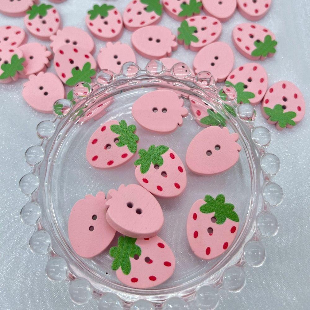 50Pcs Wooden Strawberry Buttons Red Pink Sewing Accessories Supplies Girl Kids