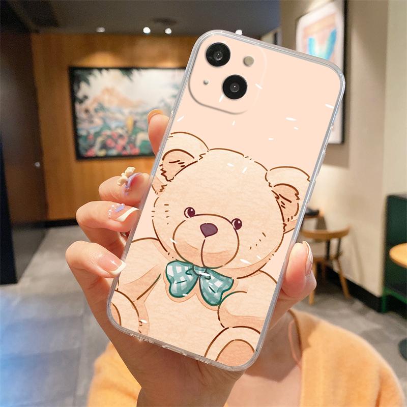Милый прозрачный чехол для телефона BEAR для iPhone 15 14 13 12 Mini 11 Pro Max XS X XR 7 8 Plus, прозрачный противоударный силиконовый чехол
