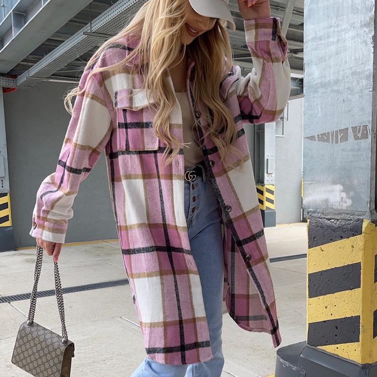 Осень/Зима 2021 Женская повседневная клетчатая рубашка с длинным рукавом