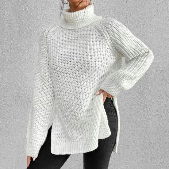 Зимний свитер с разрезом по бокам, морозостойкий эластичный простой повседневный свободный теплый пуловер, уличная одежда