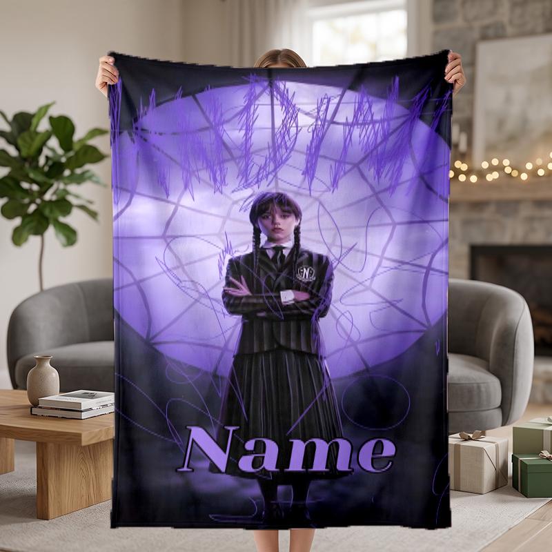Wednesday Custom Flannel Blankets Soft Warm Cozy Throws for Home Decor Holiday Gifts