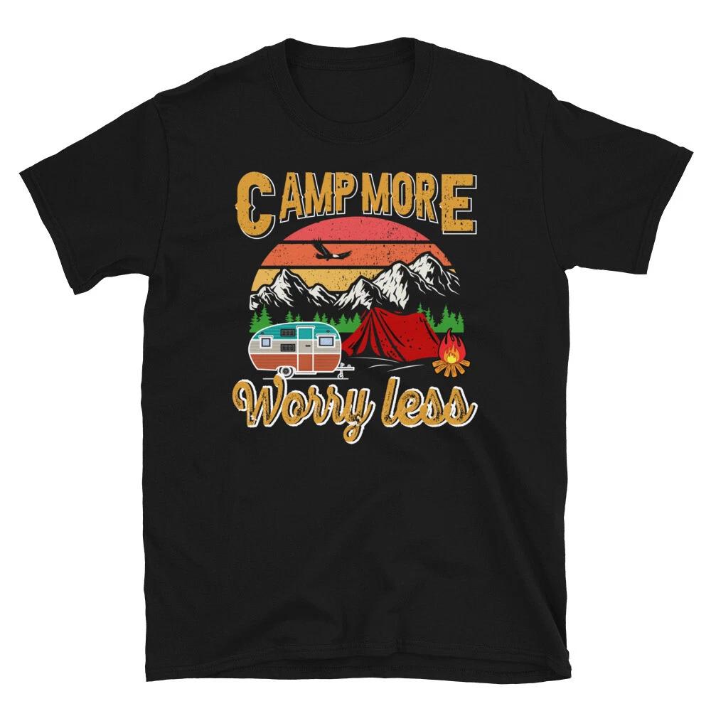 Camp More & Worry Less Vintage Design Camping Novelty T-Shirt
