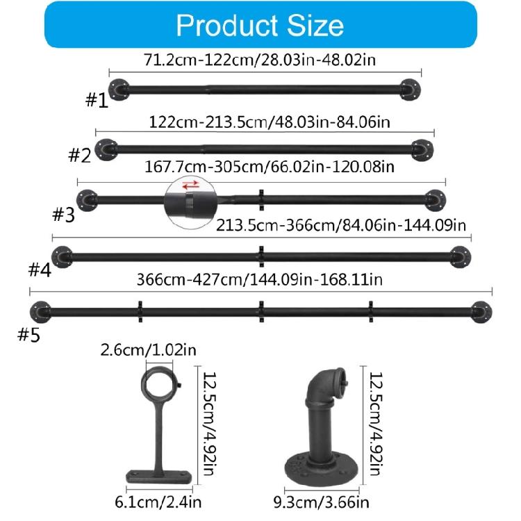 Adjustable Length Carbon Steel Curtain Rod Wrap Around Drapery Rod for Bedroom Indoor and Outdoor Curtain Rod Decors