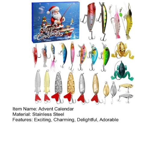 Рыболовный адвент-календарь 2025 для мужчин 24 дня до Рождества с 24 рыболовными приманками Набор приманок Рождественский подарок для папы, парня, рыбаков