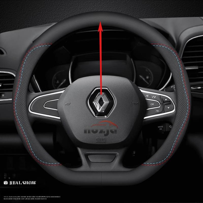 Car Leather Steering Wheel Cover for Renault Grand Koleos Kardian QM6 Kangoo Kiger Megane Captur Triber Trafic Auto Accessories AA19