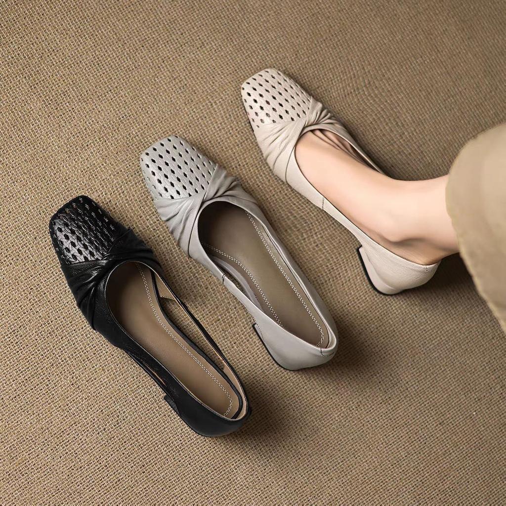 Single shoes breathable low-heeled bag head Roman sandals small fragrant hollow women's summer commuting soft-soled Mary Jane shoes