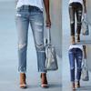 Women's Slim Fit Solid Color White Matching Ripped Straight Leg Jeans For Women Women Jeans Pants Jeans