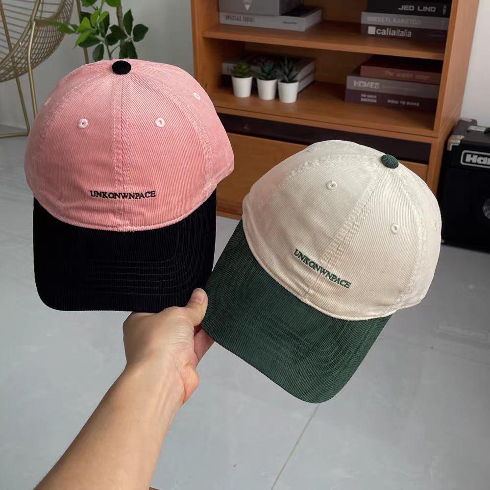 Fashion Hat High Quality Contrast Color Wide Brim Corduroy Sun Cap Children's Autumn and Winter Korean Casual Shade Striped Baseball Cap