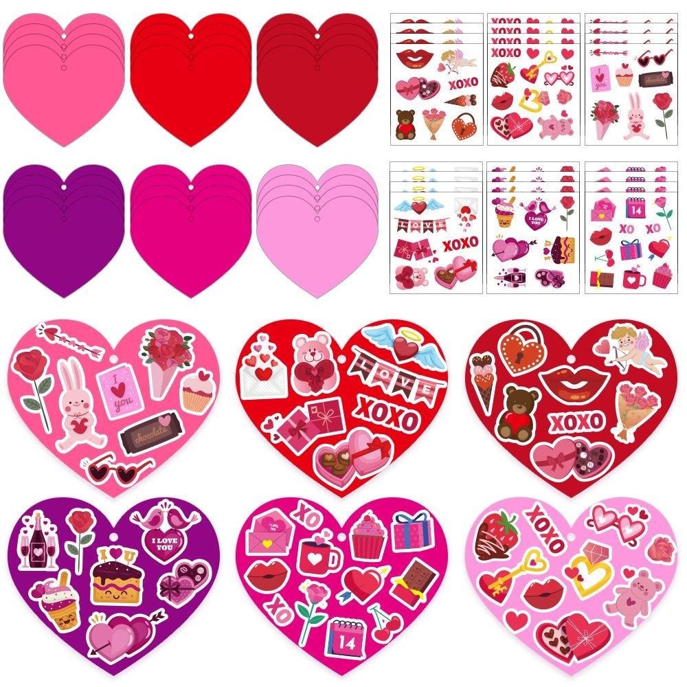 Colorful Heart Shape Valentine's Day Gift Card Confession Gift Set DIY Greeting Cards Cartoon Handmade Cookies Tags