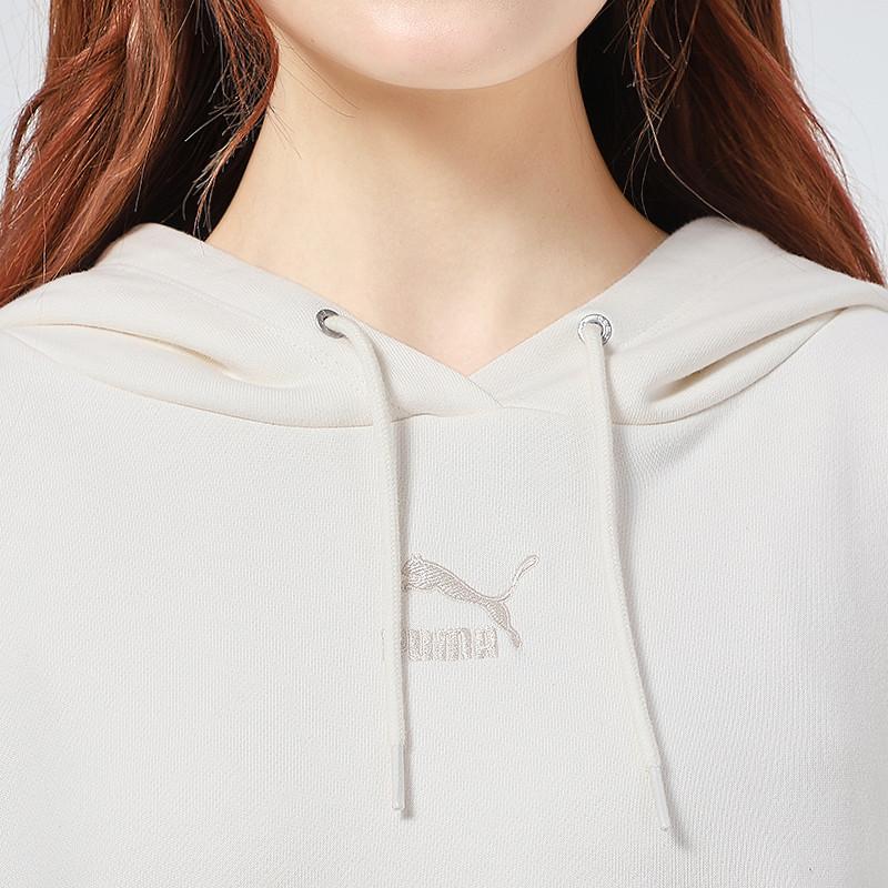 Puma Sporty Casual Hooded Pullover Sweatshirt Women Tops Cream 532283-99