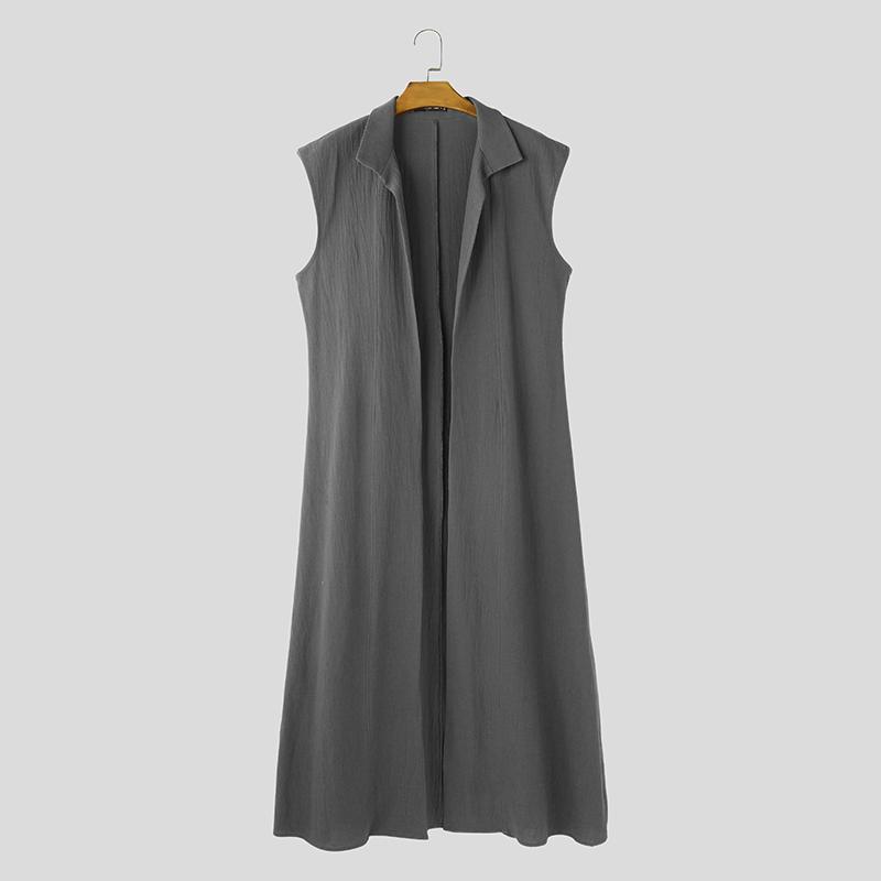 INCERUN Летние мужские летние свободные длинные пальто без рукавов с открытым передом